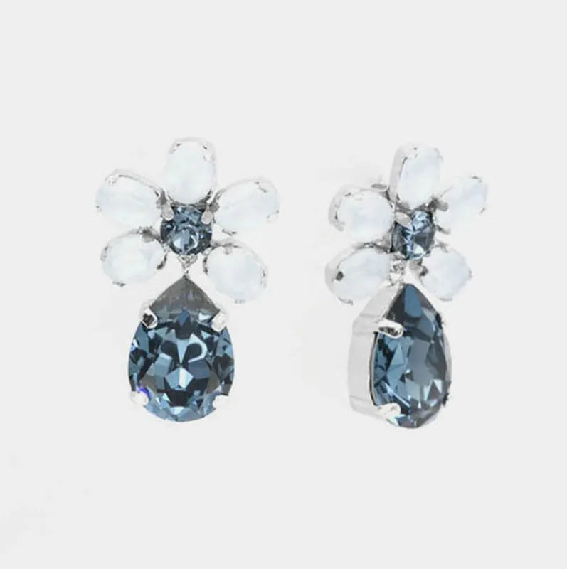 Orecchini in Argento 925  fiore con cristalli denim