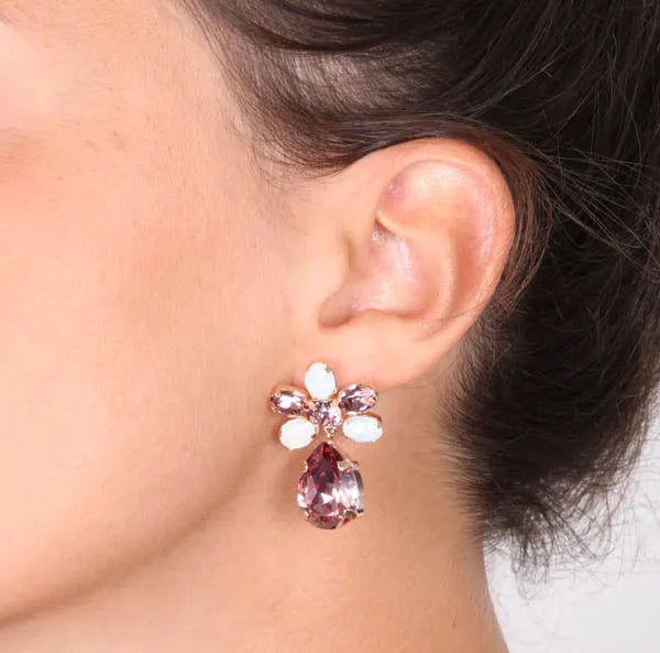 Orecchini in Argento 925  fiore con cristalli nelle sfumature del rosa