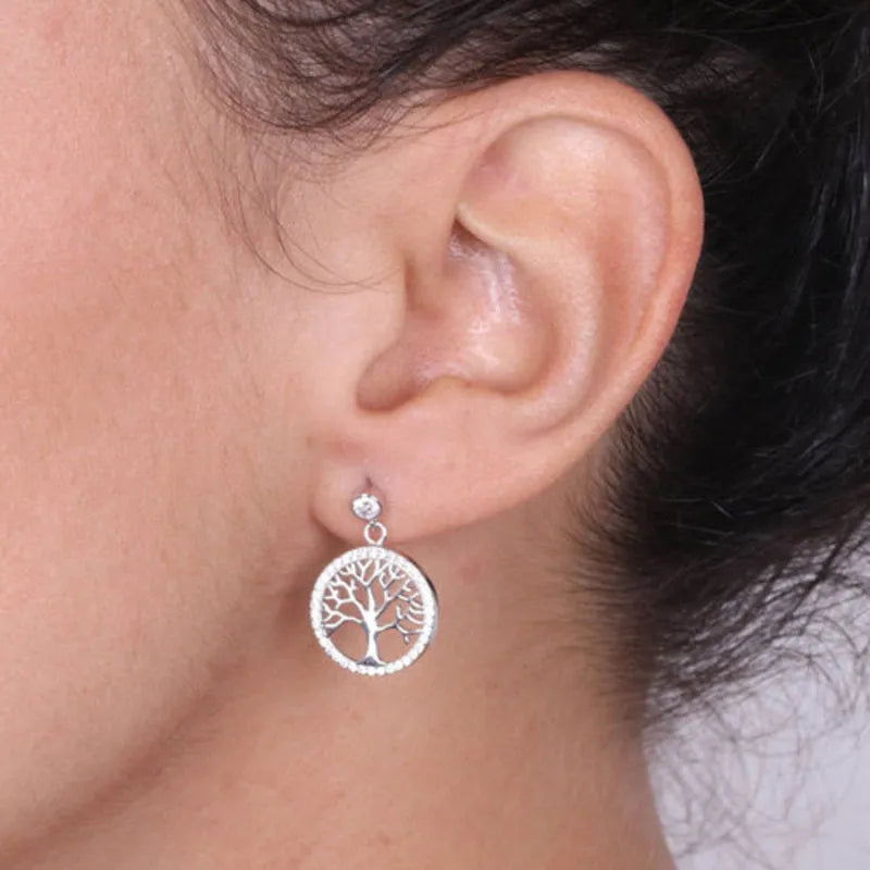 Orecchini in Argento 925  albero della vita pendente con zirconi bianchi - BYSIMON gioielli