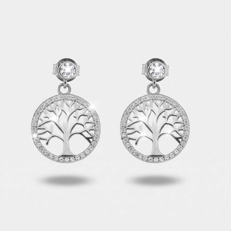 Orecchini in Argento 925  albero della vita pendente con zirconi bianchi - BYSIMON gioielli