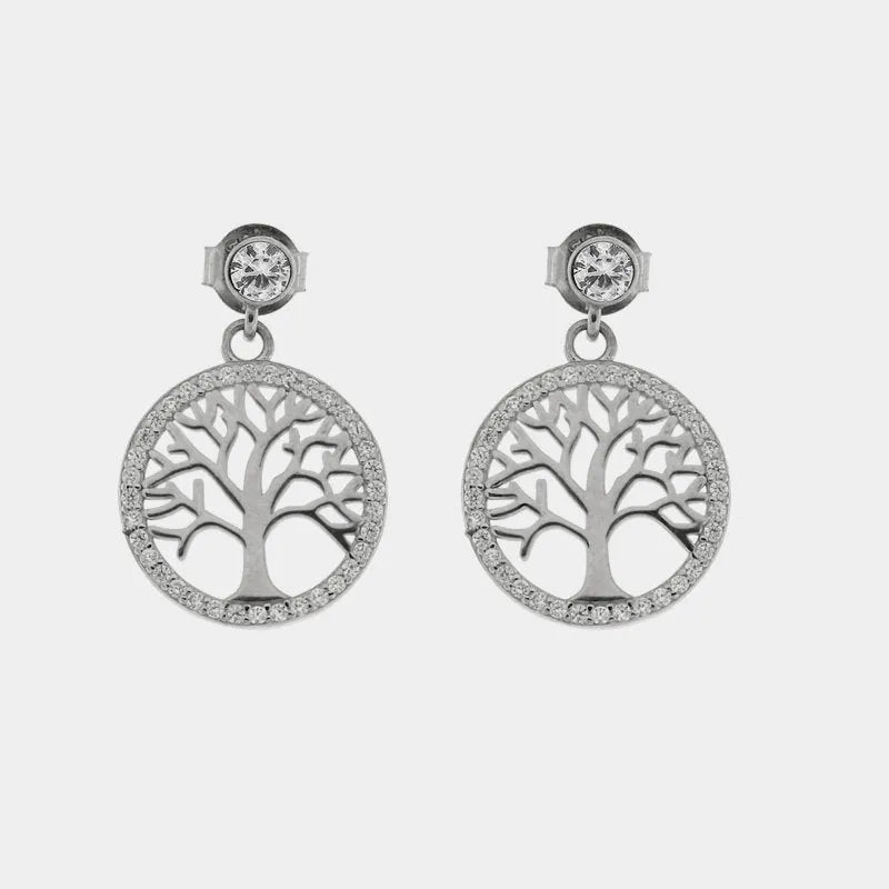 Orecchini in Argento 925  albero della vita pendente con zirconi bianchi - BYSIMON gioielli