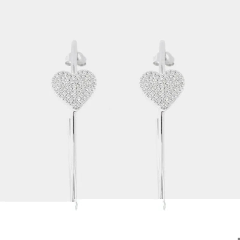 Sterling Silver 925 Hoop Earrings with White Zircon Hearts