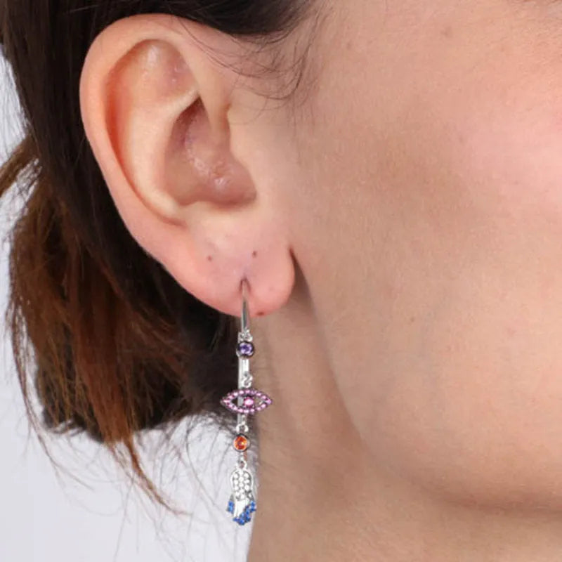 Sterling Silver 925 hoop earrings with dangling charms and colored zircons