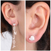 Orecchini in Argento 925 cuore a lobo e scritta pendente, impreziositi da zirconi bianchi