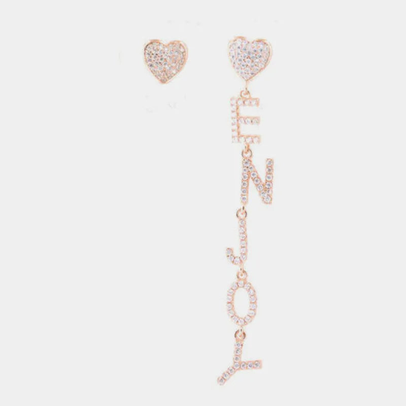 Orecchini in Argento 925 cuore a lobo e scritta pendente, impreziositi da zirconi bianchi