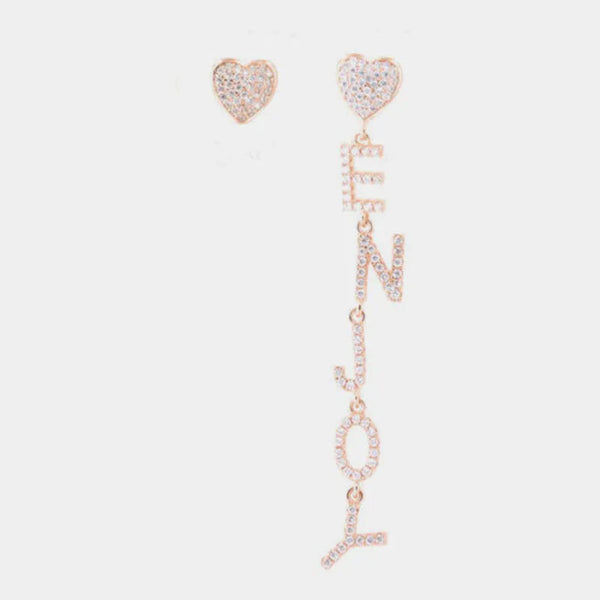 Orecchini in Argento 925 cuore a lobo e scritta pendente, impreziositi da zirconi bianchi