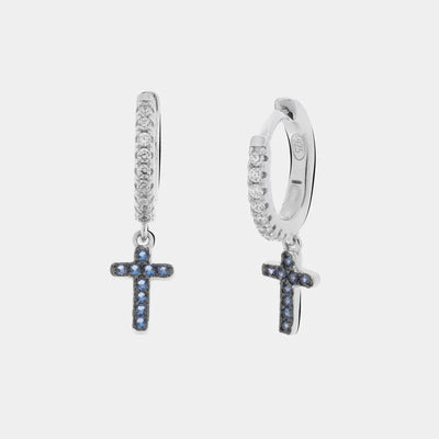 925 Sterling Silver hoop earrings with white zircons and cross with green zircons