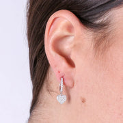 Orecchini in Argento 925 cerchietto con cuore pendente impreziosito da zirconi bianchi