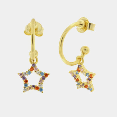 Orecchini in Argento 925 cerchietto con stelline pendenti  impreziosite da zirconi multicolore