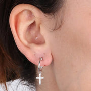 Orecchini in Argento 925 cerchietto con croce pendente impreziosita da zirconi bianchi