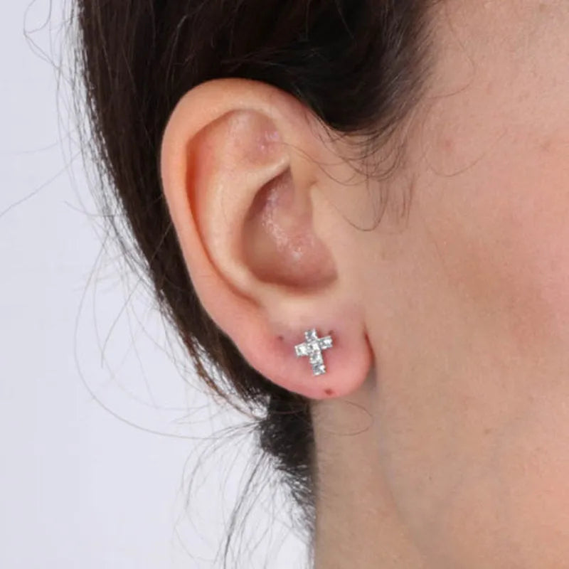 Sterling Silver 925 stud earrings with white crystal crosses