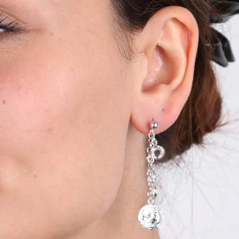 Orecchini in Argento 925 pendenti con medagliette e cristalli bianchi - BYSIMON gioielli