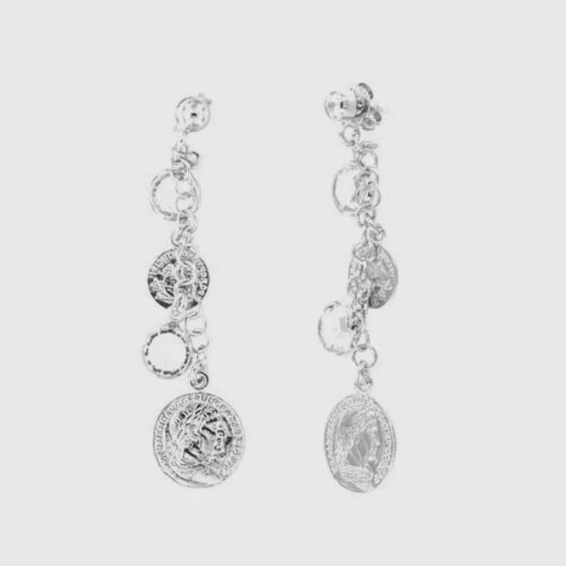 Orecchini in Argento 925 pendenti con medagliette e cristalli bianchi - BYSIMON gioielli