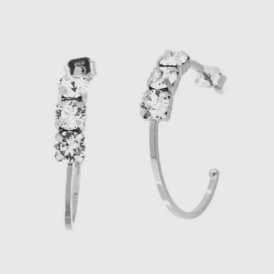 925 Silver Half-Hoop Earrings with Triple Pavé