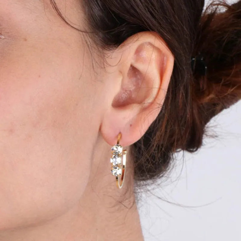 925 Sterling Silver half-hoop earrings with three brilliant-cut stones