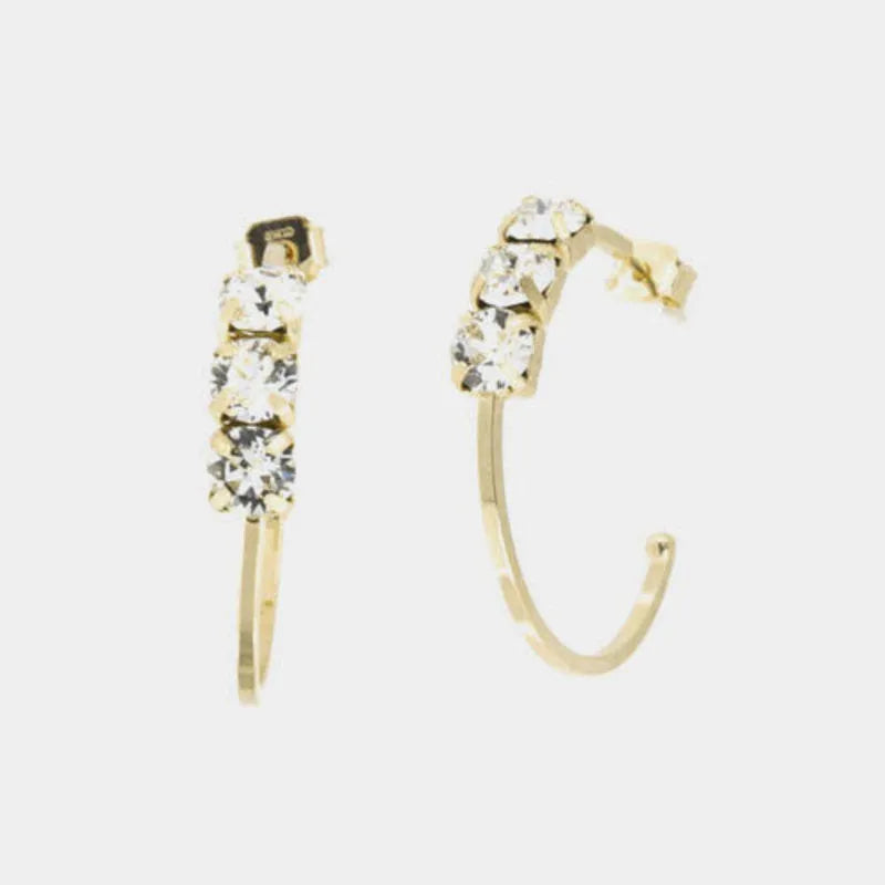 925 Sterling Silver half-hoop earrings with three brilliant-cut stones