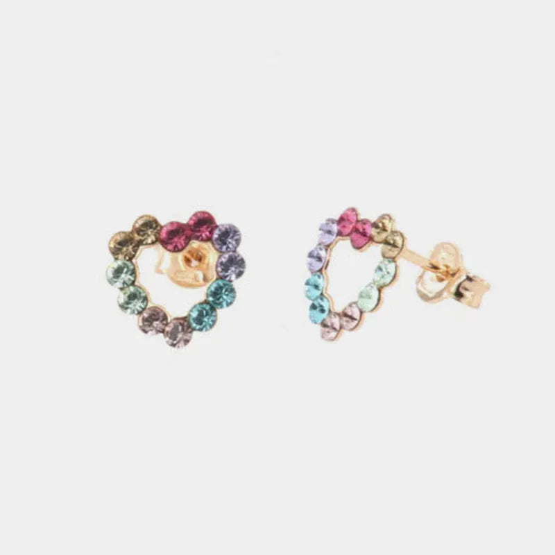 Heart-shaped 925 silver earrings with a round of multicolored crystals