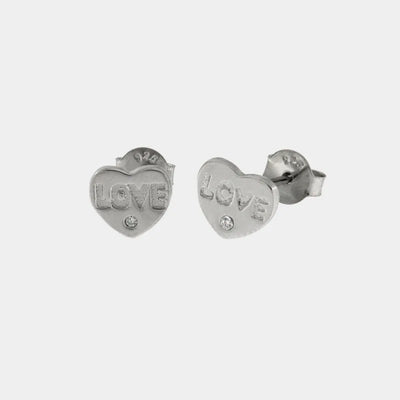 Orecchini in Argento 925 cuore con scritta love e mini punto luce bianco Collezione Barcellona - BYSIMON gioielli