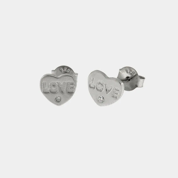 Orecchini in Argento 925 cuore con scritta love e mini punto luce bianco Collezione Barcellona - BYSIMON gioielli