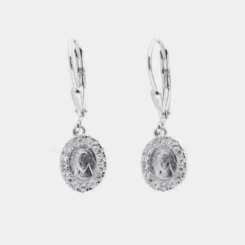Orecchini in Argento 925  con aggancio a monachina con simbolo madonna pendente in giro di zirconi bianchi