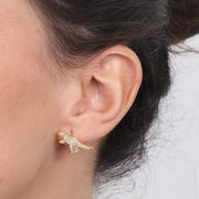 Orecchini in Argento 925 con dinosauri a lobo, ricchi di zirconi bianchi