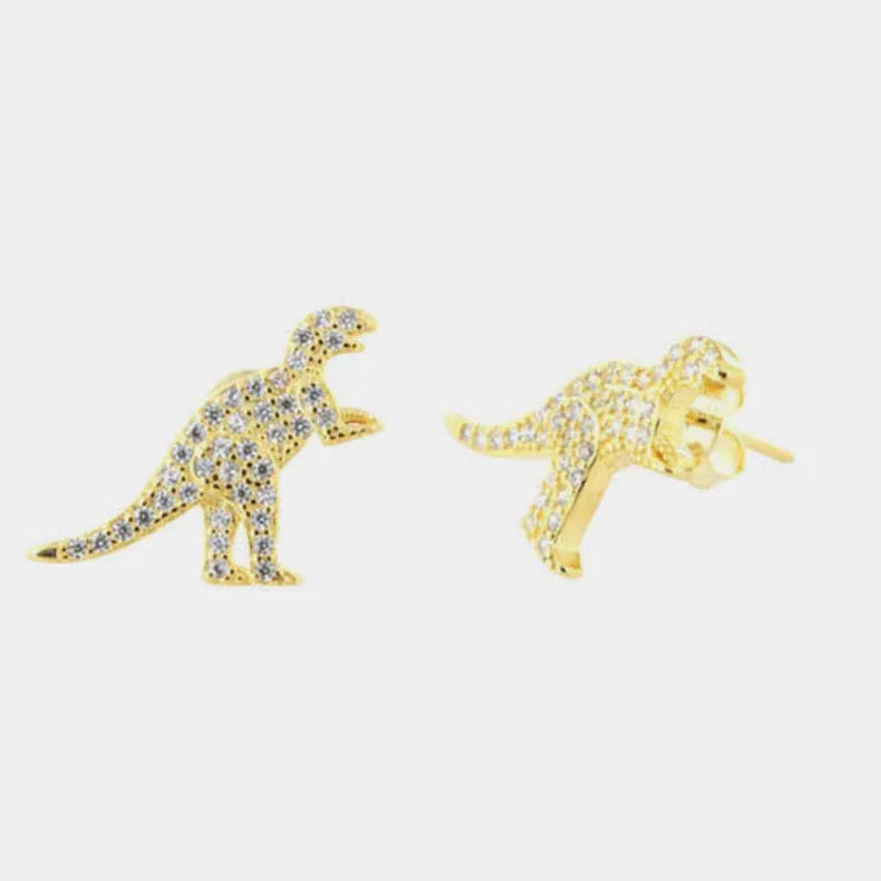 925 Silver stud earrings with dinosaurs, embellished with white zircons