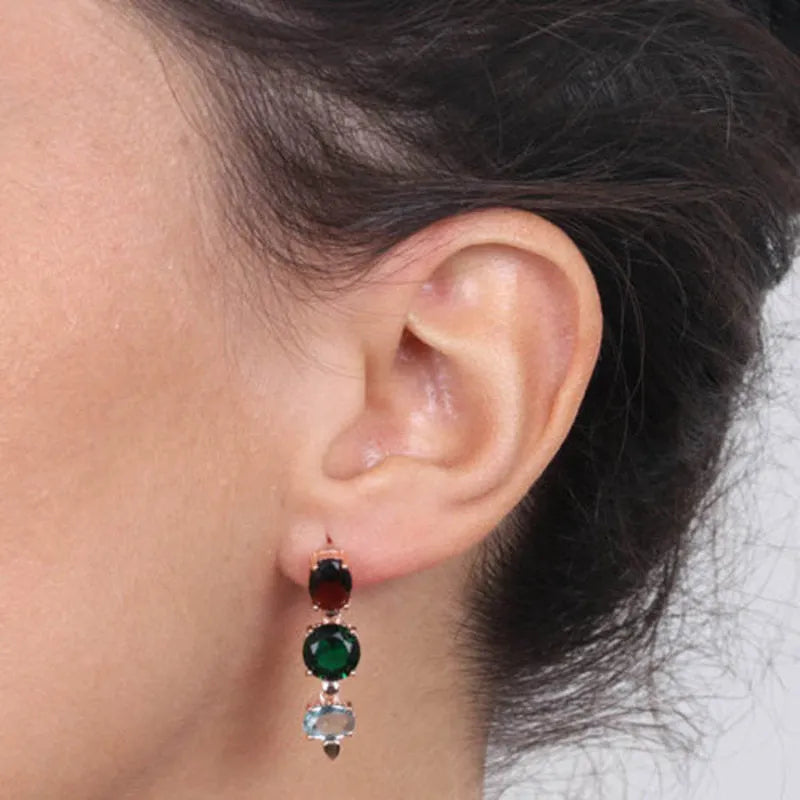 925 Silver pendant earrings with colored zircons