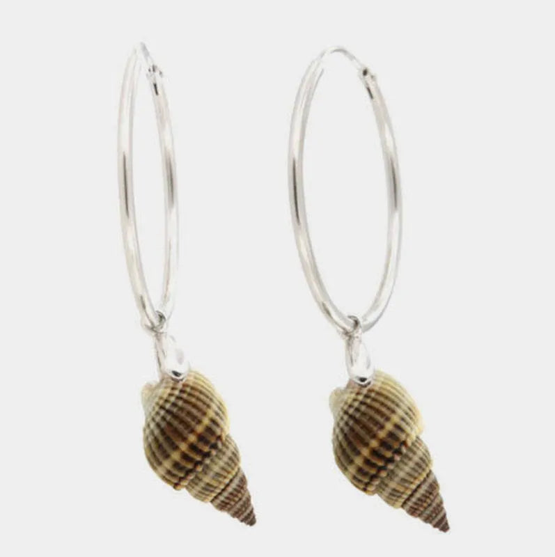 925 Sterling Silver Hoop Earrings with Dangling Shell