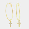Orecchini in Argento 925 a cerchio con croce zirconata  pendente