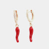 Orecchini in Argento 925 a cerchietto con corno in smalto rosso pendente