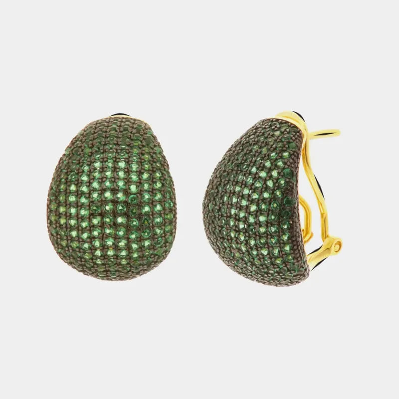 Orecchini in Argento 925  toppa impreziosita da pavè di zirconi verde smeraldo