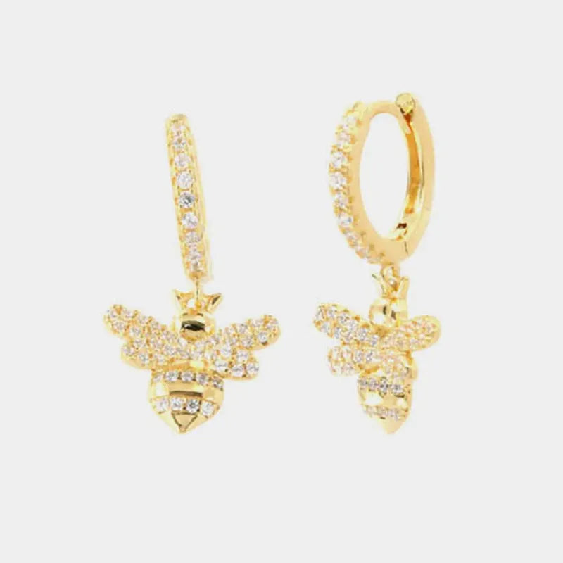 Orecchini in Argento 925 cerchietti con api pendenti impreziositi da zirconi bianchi