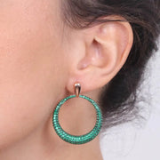 Orecchini in Argento 925 cerchi pendenti con zirconi verdi