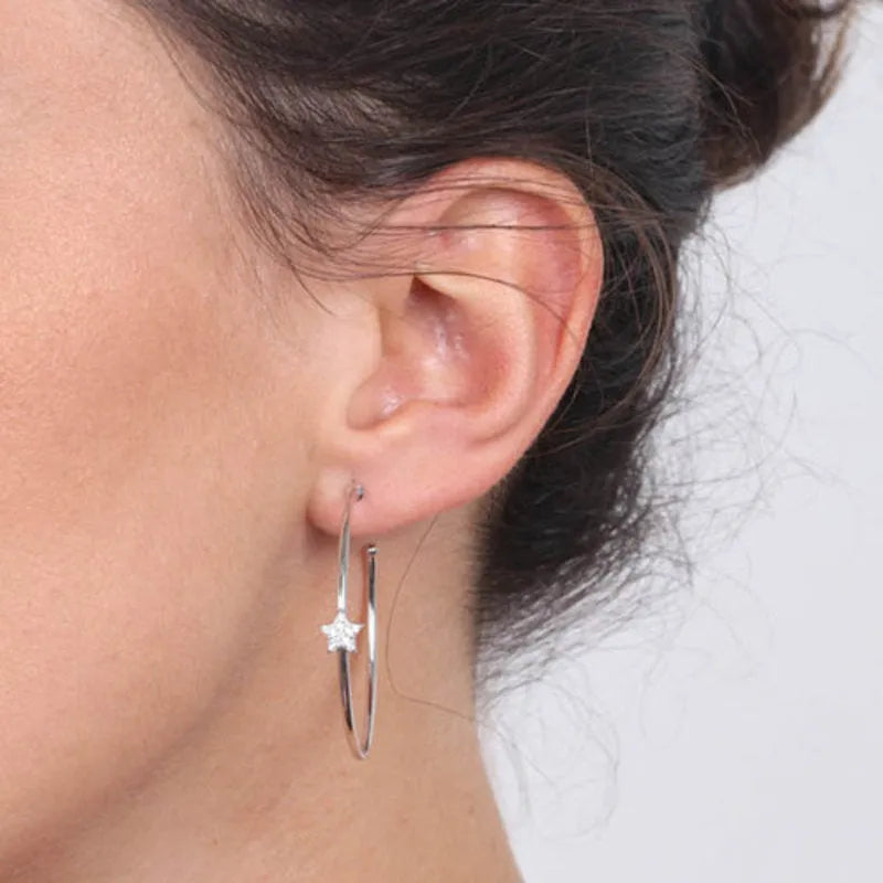 925 Silver hoop earrings with "HAPPY" written inside, embellished with bright zircons
