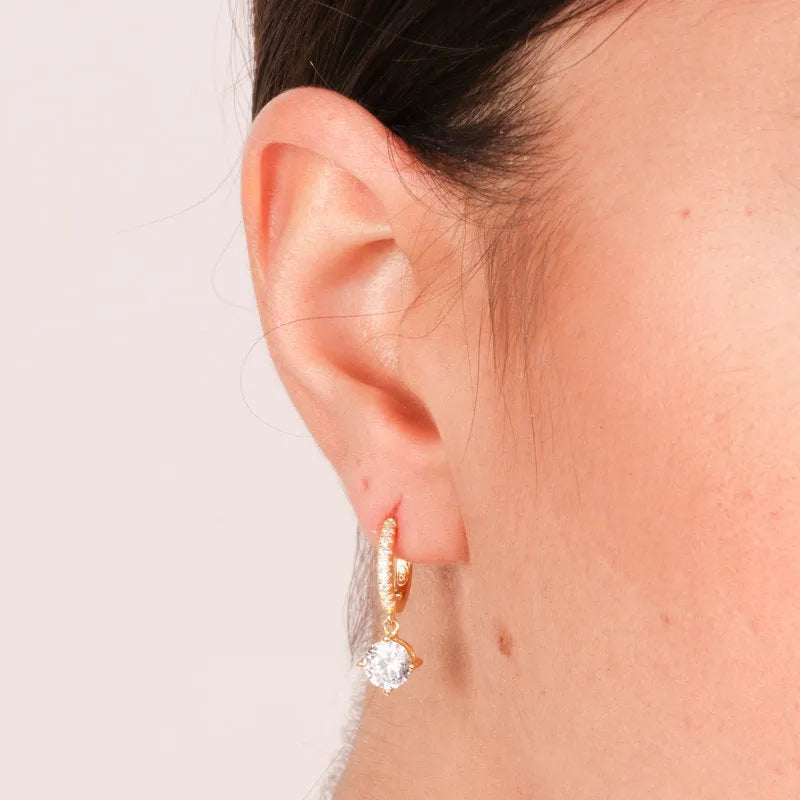 Orecchini in Argento 925 cerchietto con zircone bianco pendente - BYSIMON gioielli