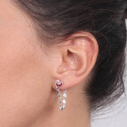 Orecchini in Argento 925 con cuore rosso smaltato e zirconi pendenti