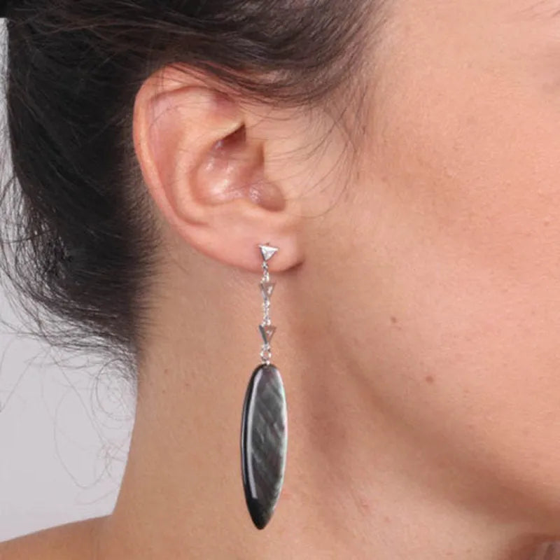 Sterling Silver Dangle Earrings with Feather and White Zircons