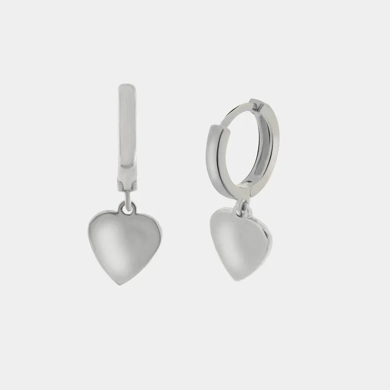 Orecchini in Argento 925 cerchietto con cuore liscio pendente - BYSIMON gioielli