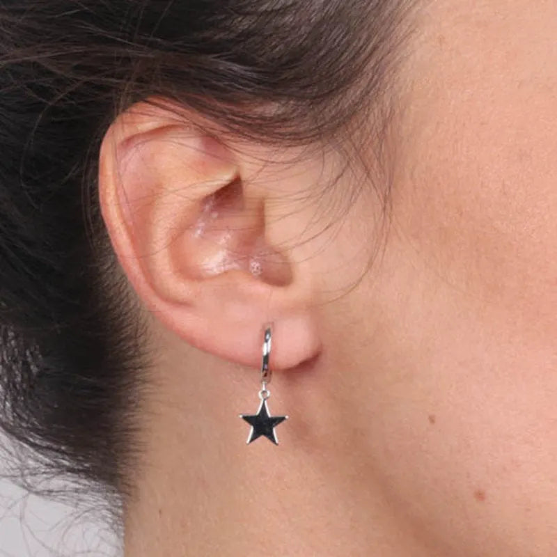 Orecchini in Argento 925 cerchietto con stella liscia pendente - BYSIMON gioielli