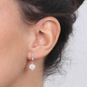 Orecchini in Argento 925 cerchietto con cuore pendente, arricchito da zirconi multicolore