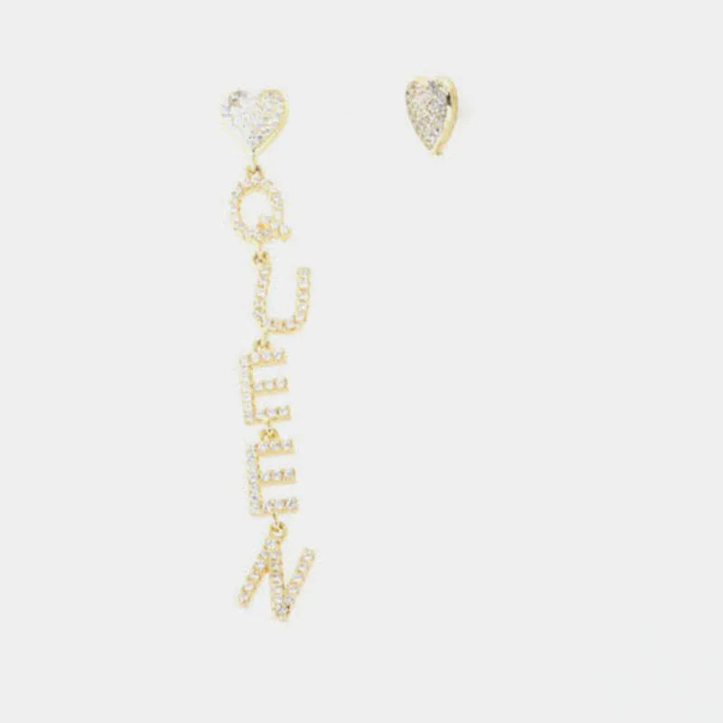 Sterling Silver 925 earrings with "QUEEN" embellished with white cubic zirconia