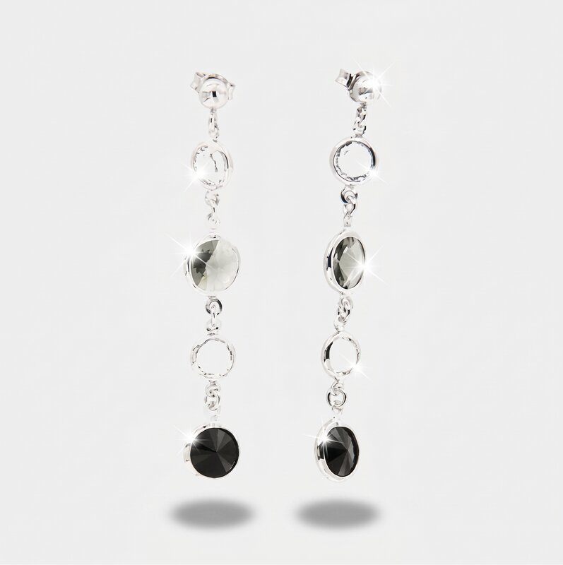 Orecchini in Argento 925 pendenti con cristalli nero e fumè - BYSIMON gioielli