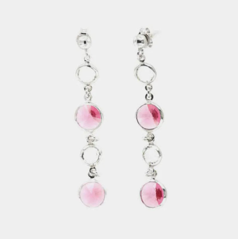 Sterling Silver Dangle Earrings with Two-Tone Crystals