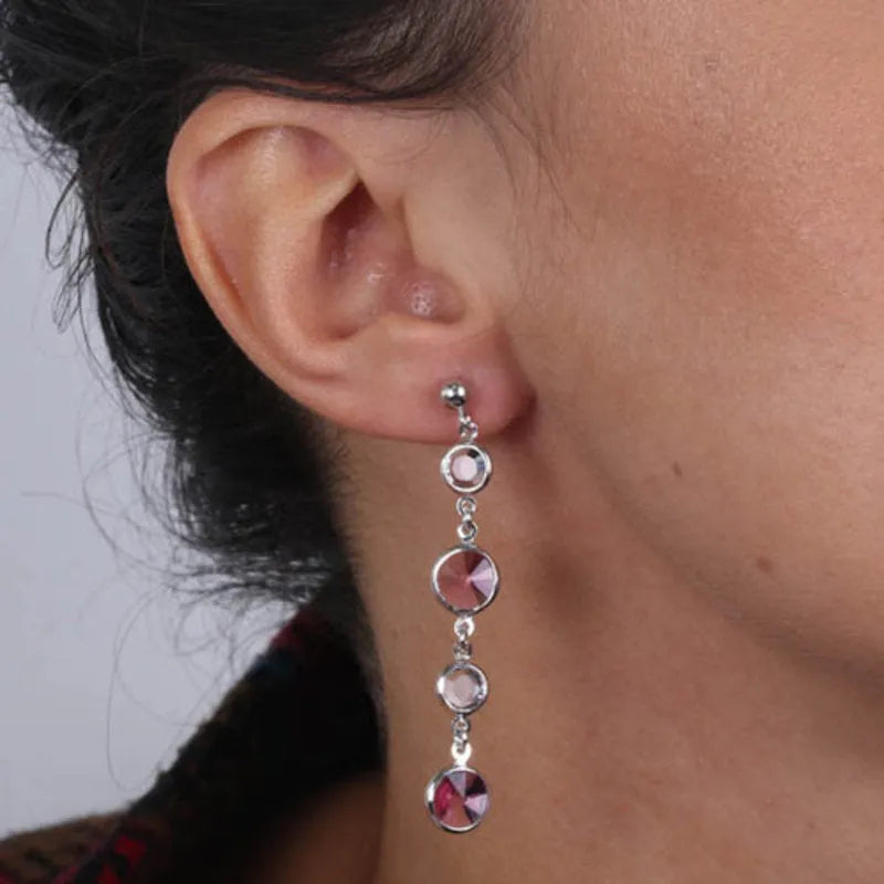 Sterling Silver Dangle Earrings with Two-Tone Crystals