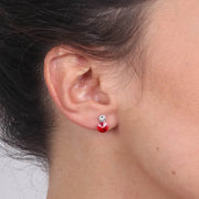 Orecchini in Argento 925 doppio punto luce pendente con cristallo rosso