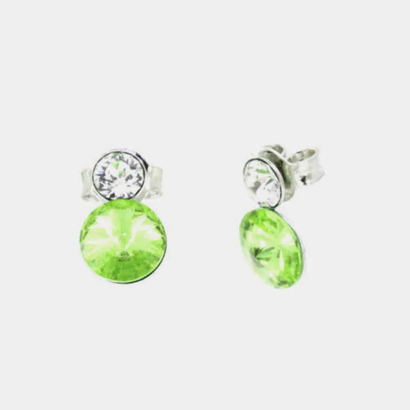 Orecchini in Argento 925  doppio punto luce pendente con cristallo verde chiaro