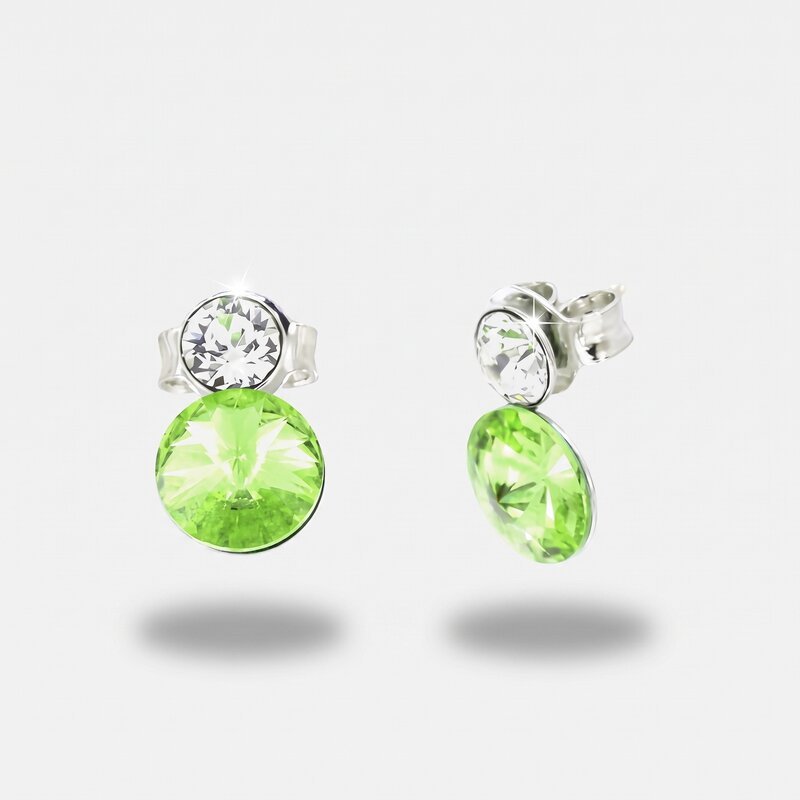 Orecchini in Argento 925  doppio punto luce pendente con cristallo verde chiaro - BYSIMON gioielli
