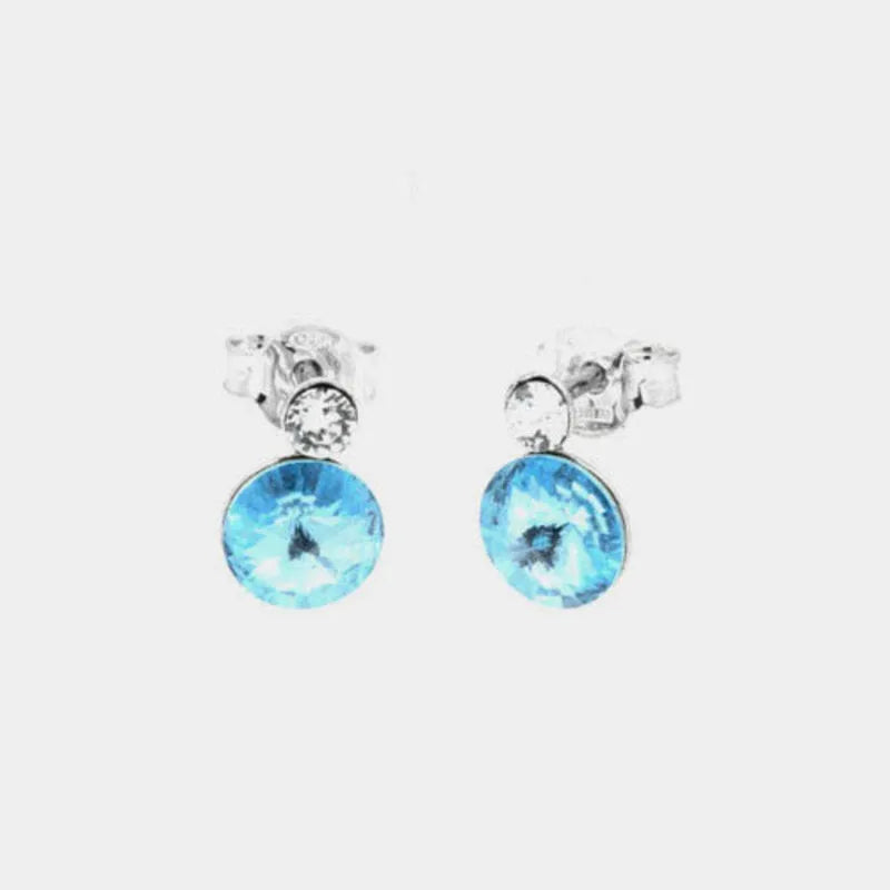 Orecchini in Argento 925  doppio punto luce pendente con cristalli zaffiro chiaro - BYSIMON gioielli