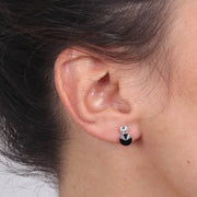 Orecchini in Argento 925  doppio punto luce pendente con cristalli neri