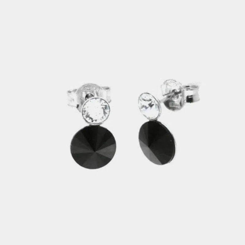 Orecchini in Argento 925  doppio punto luce pendente con cristalli neri